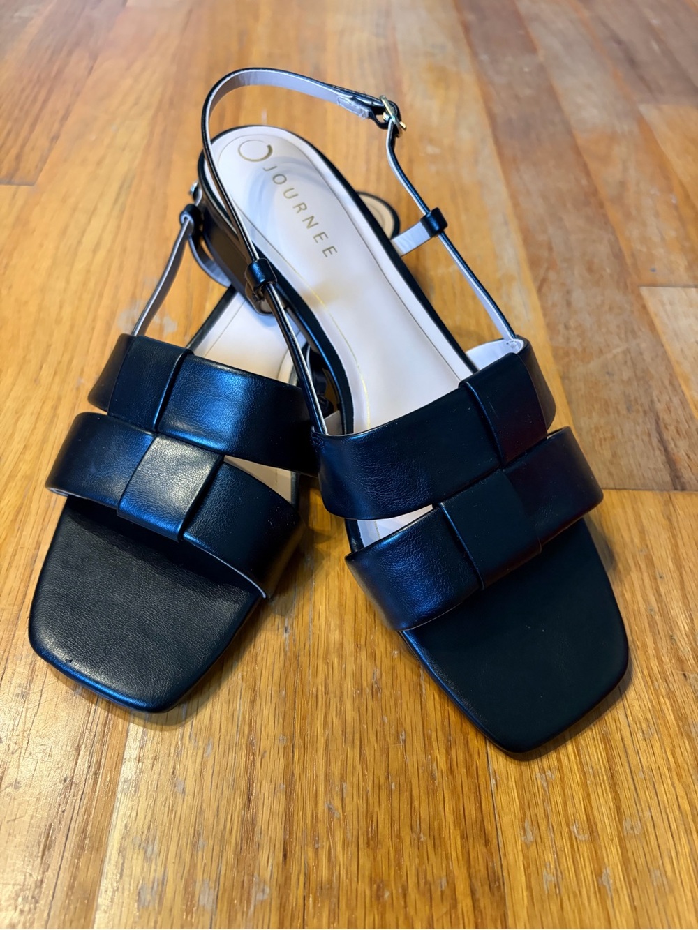 Journee Collection Black Woven Double-Strap Slingback Sandals